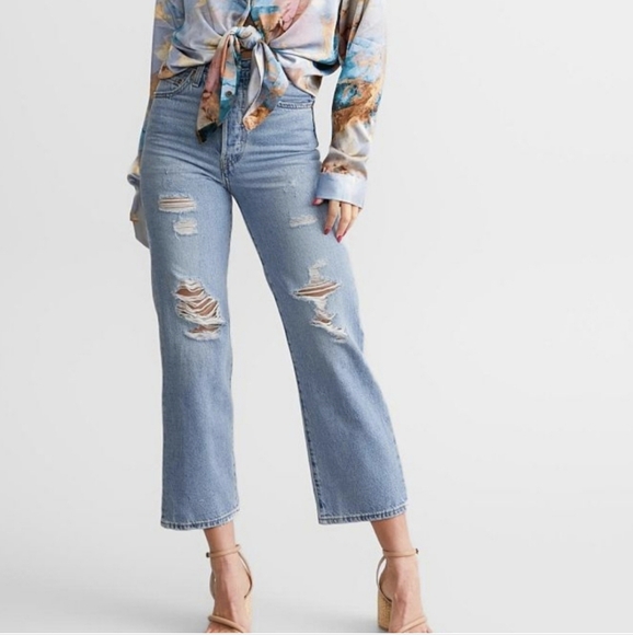 Levi's Ribcage Straight Jeans Hang Up Sz 27 - Picture 4 of 16